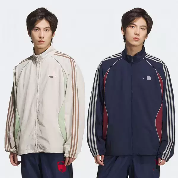 Foreign trade cross-border spring and autumn three-stripe embroidered casual color-blocking stand-up collar loose sports jacket KE5847
