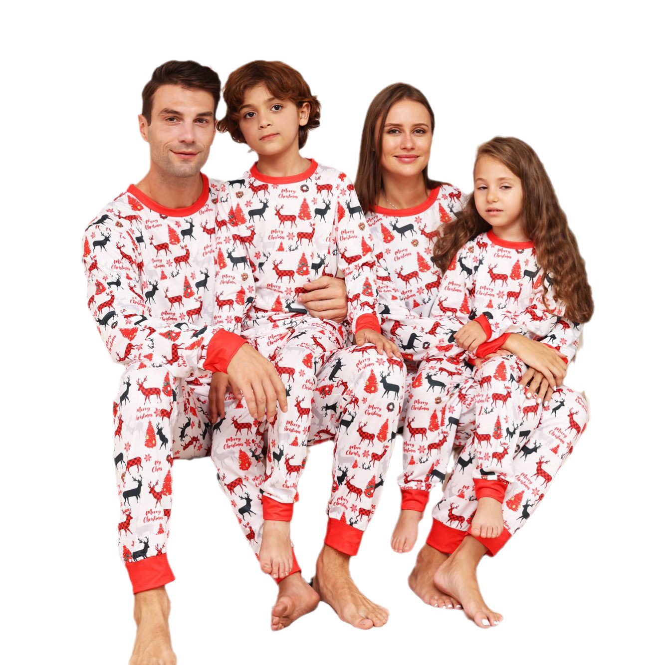 Christmas Alphabet cartoon Deer Christmas family dress printed home dress pajamas_voghion.com