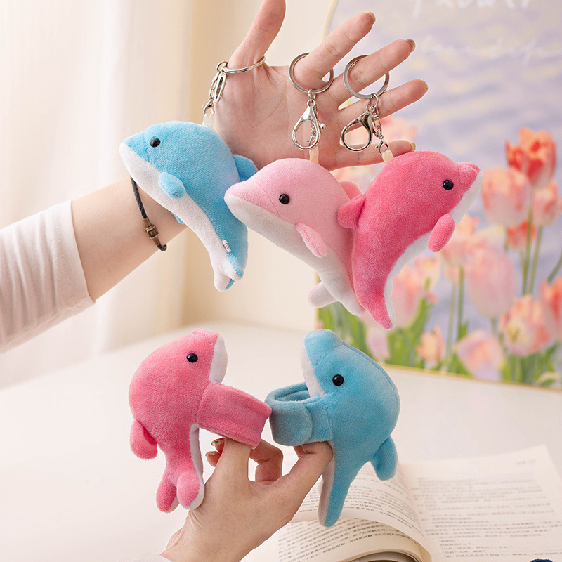 (2개) 수족관 돌고래 펜던트 키 체인 재미 스냅 링 기념품 배낭 펜던트 돌고래 봉제 장난감
