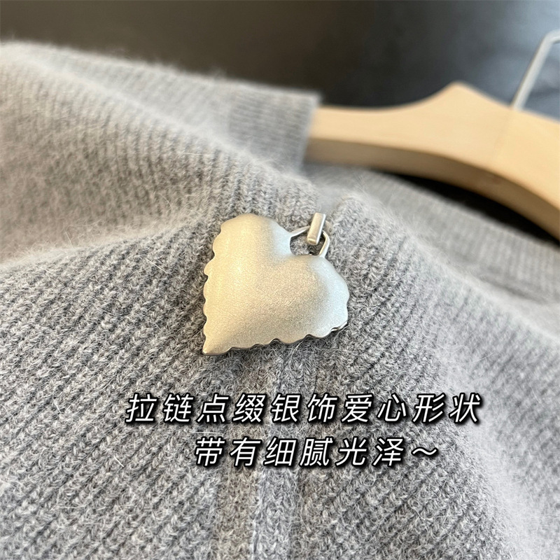 高品质！爱心扣双拉链羊绒羊毛针织开衫设计感小众毛衣外套女秋冬|undefined
