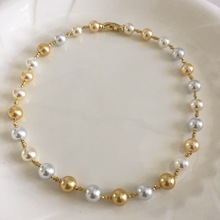 人造天女蓝血白金混彩珍珠满天星项链小众设计高级感串珠项链