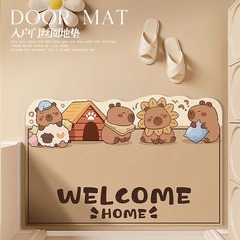 入戶門地墊高級感卡通風創意耐磨防滑墊玄關家用可裁剪絲圈地墊