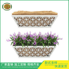 跨境热卖铁艺长方形窗台五金白色花篮厂家批发阳台椰棕花盆