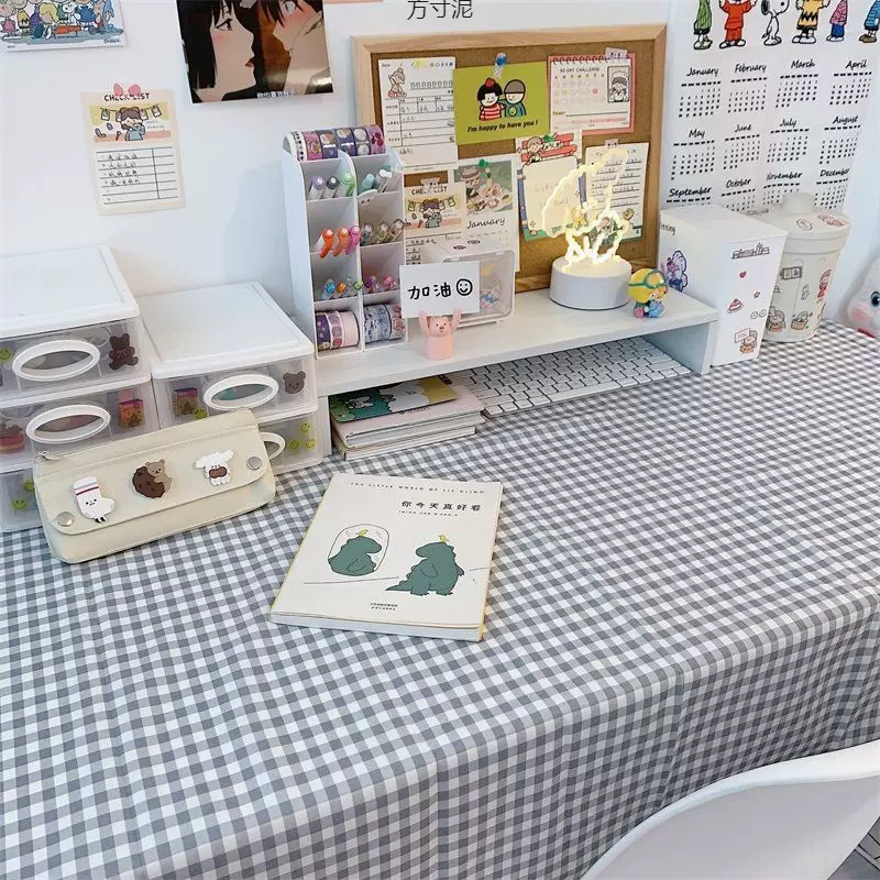 网红风格子桌布学生书桌布日式茶几布客厅少女写字书桌垫一件批发
