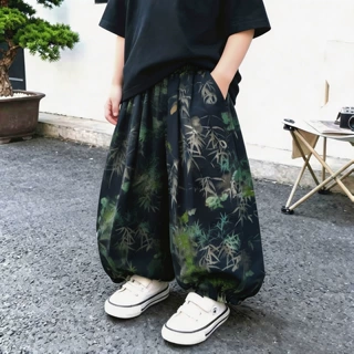 儿童裤子2026新款男孩国风复古长裤宝宝束脚裤夏季薄款男童防蚊裤