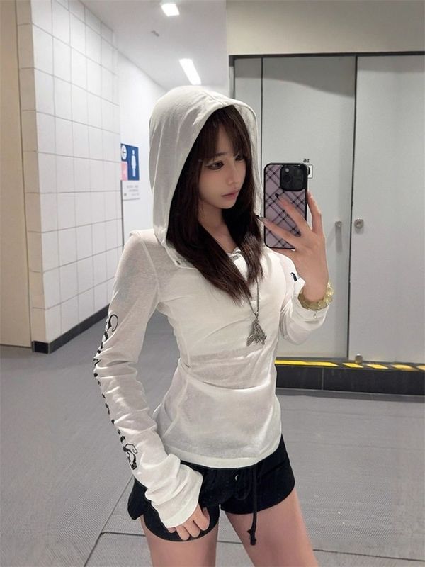 y2k辣妹防晒罩衫女夏季美式长袖连帽长袖t恤亚文化修身显瘦上衣潮|undefined