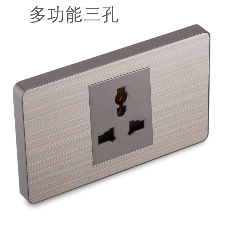 15A panel de metal de acero inoxidable gris dibujado tres agujeros Taiwan fabricado en Estados Unidos enchufe de pared conmutador suministro directo