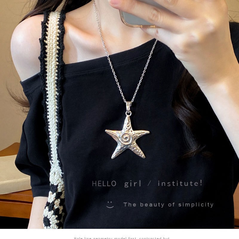 Korean Silver Long Starfish Necklace Women's Niche Design High-End Clavicle Chain Daily Commuting Versatile Accessories