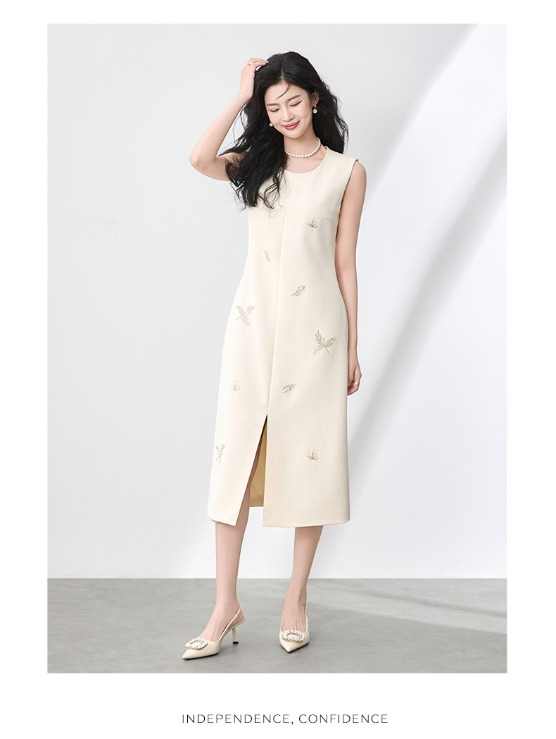 Váy liền thân nữ cổ tròn không tay đính hạt sequins tôn dáng — Màu đen chi tiết 12