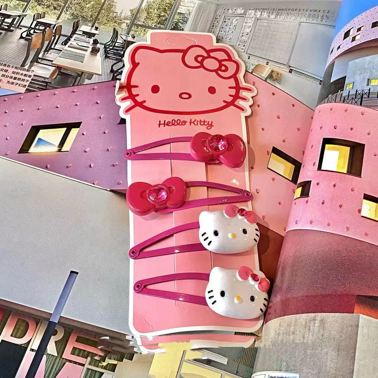 Набор аксессуаров для волос (Hello Kitty) — 10 штук милых японских мультяшных заколок, шпильки и резинки, розовый