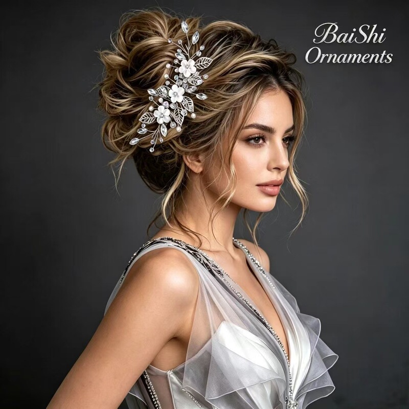 European and American Cross-Border Headwear, Soft Clay Flower Accessories, Crystal Headbands, Hand-Woven Headwear, White Flower Rhinestone Photo Accessories