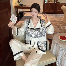 源头厂货2025春季新款冰丝睡衣女抖音批发蝴蝶满印家居服套装