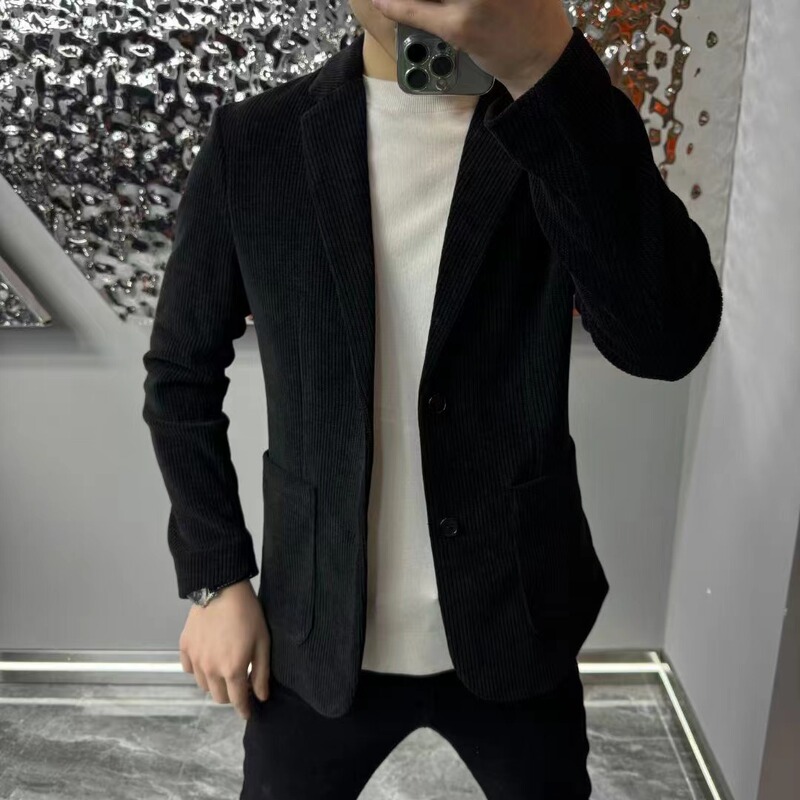 1512 New Men's Autumn and Winter Velvet Suit Simple Fashion Jacket Solid Color All-match Casual Slim Elegant Suit