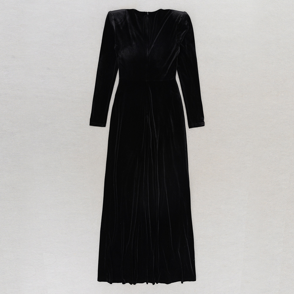 Autumn Winter Elegant Long Sleeve round Neck Long Patchwork Dress Evening Dress