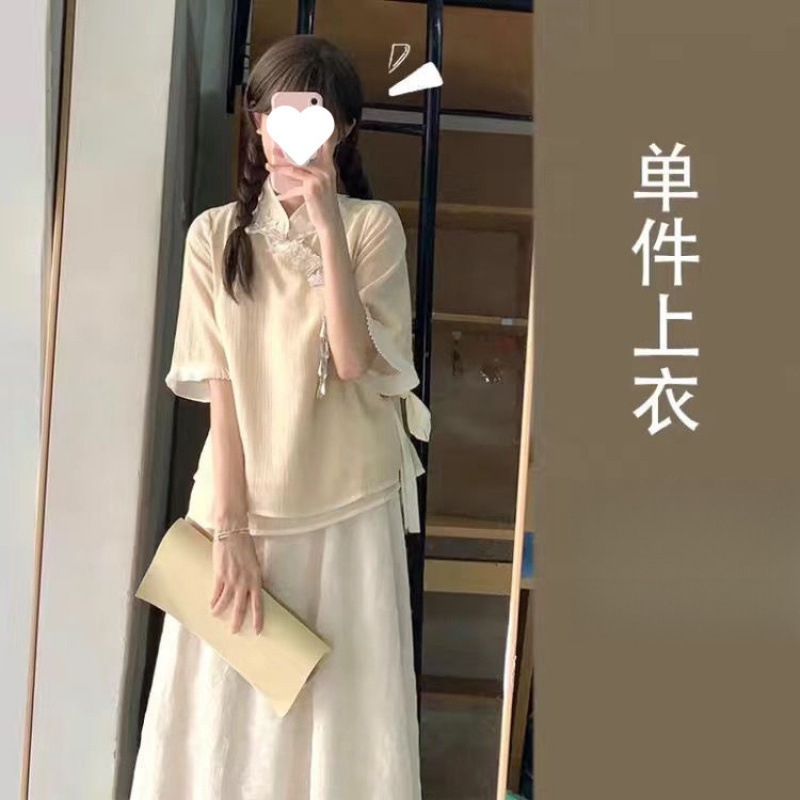 新しい中国風のトップスとスカートのツーピーススーツ夏改良された漢服漢要素の優しいドレス|undefined