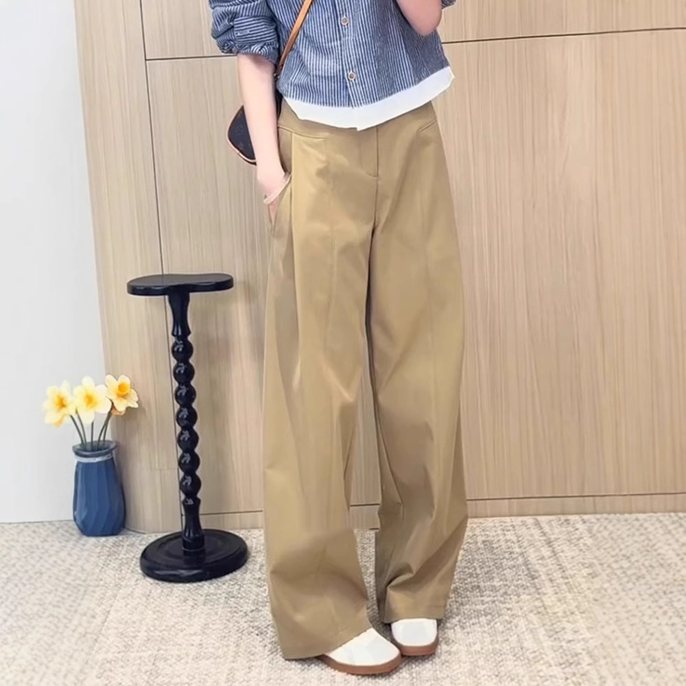 Petite Women's Khaki Casual Pants 2026 Spring New High-Waisted Slim-Fit Narrow Wide-Leg Pants for Women