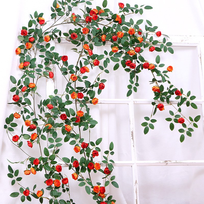 Artificial rosa de ratán pared colgando vid bolsa de té flor falsa aire acondicionado tubo sinuoso bloque feo decoración de la pared de plástico