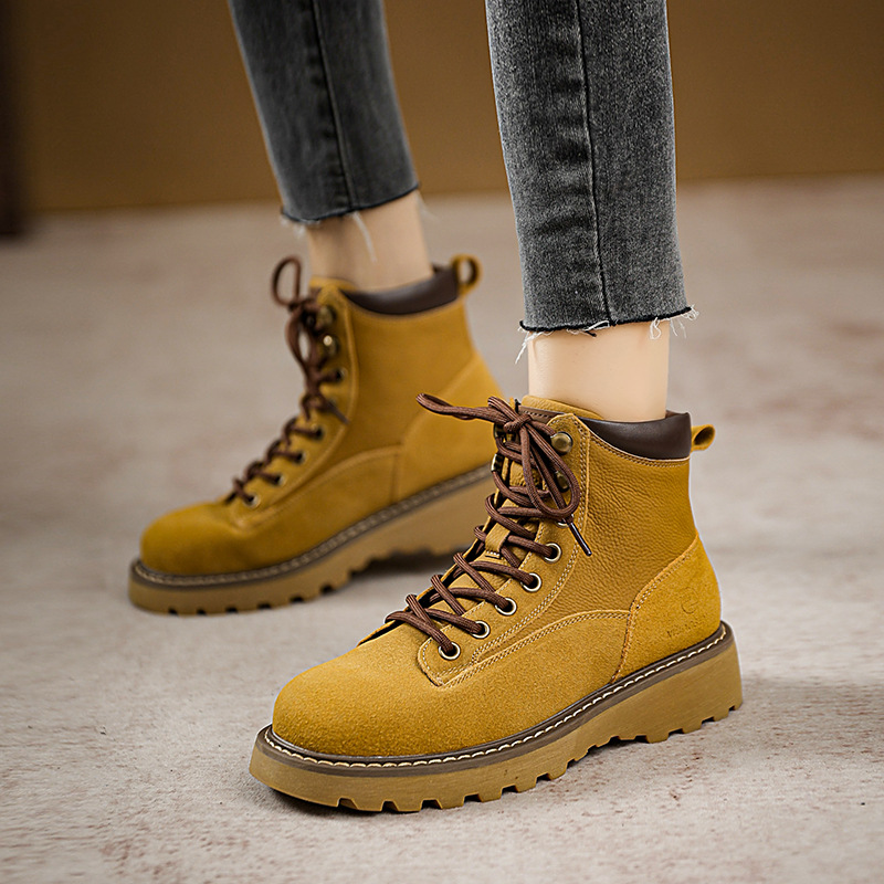 【断码特价】牛皮马丁靴短靴女磨砂牛皮复古工装靴时尚休闲马丁靴