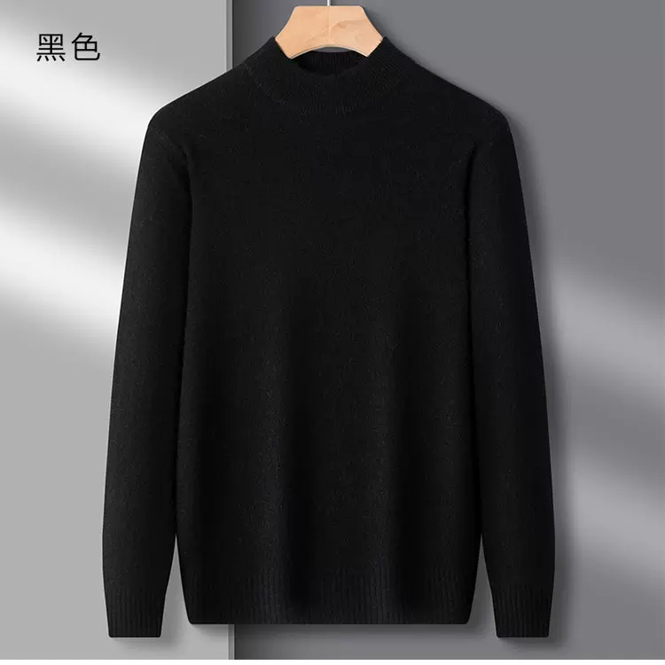跨境半高领针织衫男秋冬季新款长袖保暖打底衫男士纯色针织毛衣