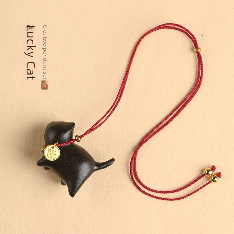Wooden small ornaments ebony green ebony carved car pendant handle creative home decor cartoon cat 