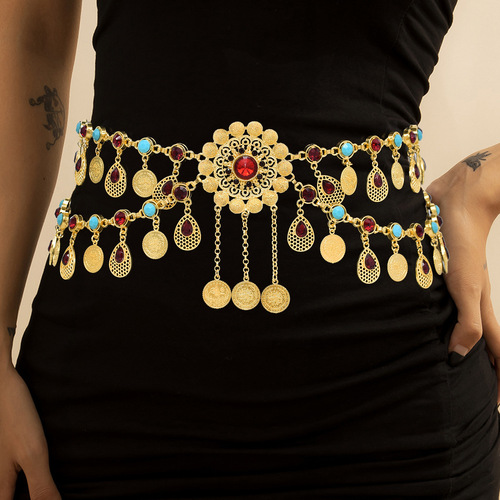 Fashionable New Bohemian Coin Tassel Waist Chain Retro Ethnic Style Alloy Dot Diamond Belly Dance Waist Accessories Wholesale
