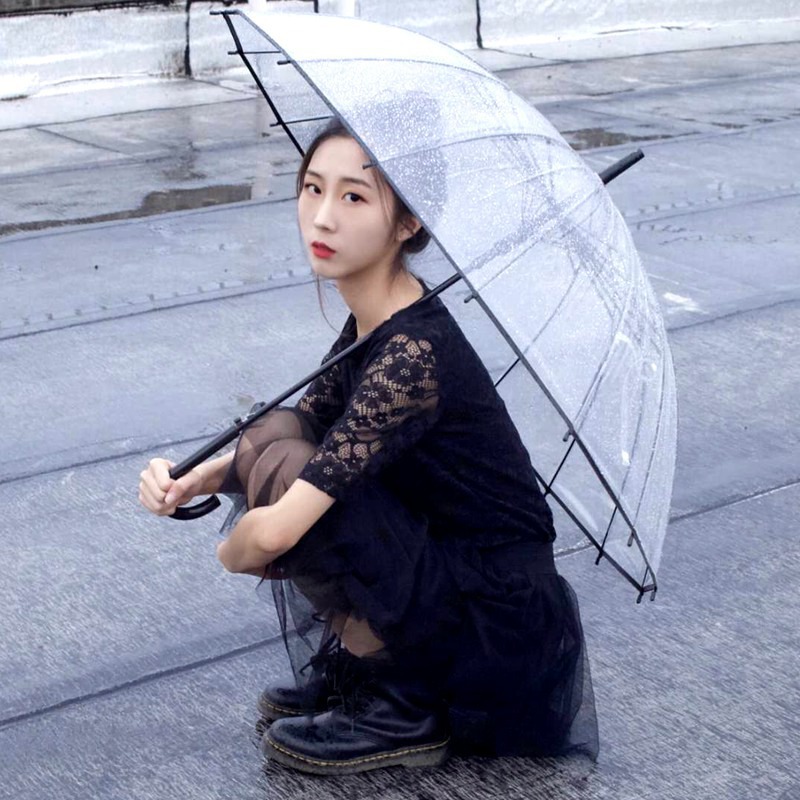 white Transparent umbrella 16 Long handle solar system Large fresh thickening automatic Transparent umbrella