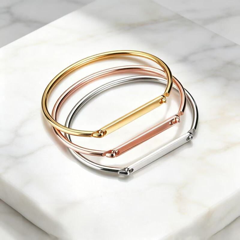 DIY Engraved Titanium Steel Open Bracelet European and American Simple Style Vacuum Gold-Plated Personalized Name Custom Jewelry Wholesale