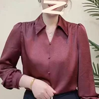 Новая атласная рубашка с длинными рукавами для мам, осенний новый стильный дизайн, универсальный модный топ для похудения.