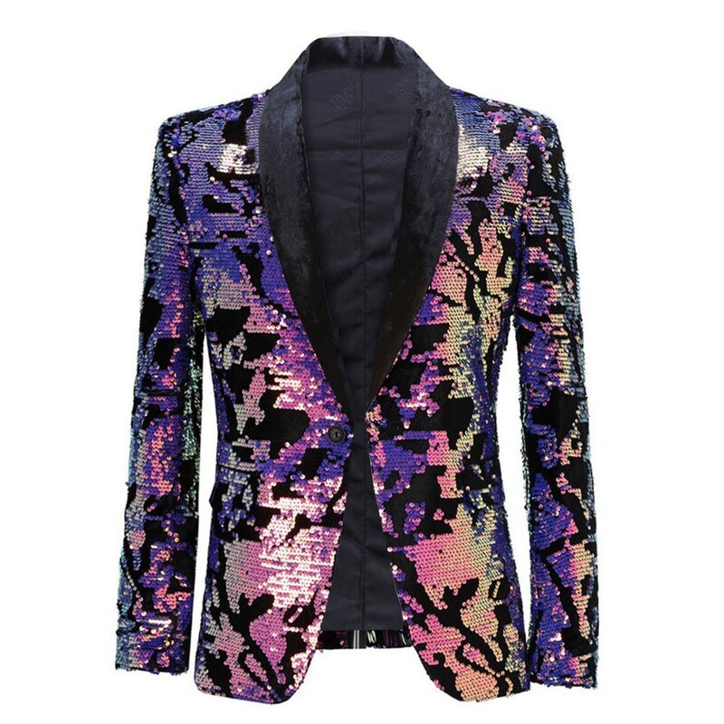 Men's map velvet sequined slim suit jacket wedding studio singer star banquet sequined dress