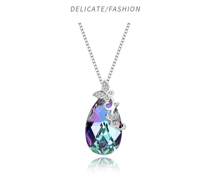 Fashion Butterfly Austrian Crystal Sterling Silver Water Drop Pendant Necklace display picture 3