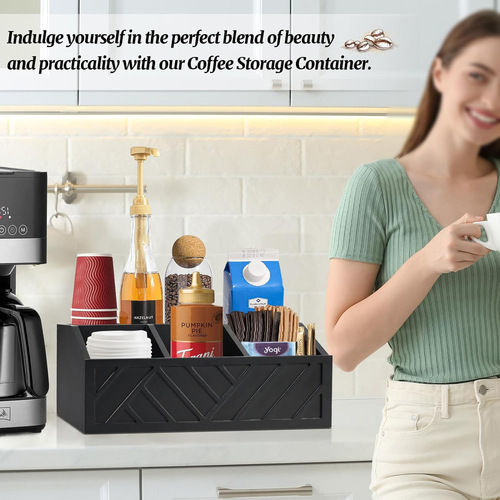 Wooden storage box coffee tea bag organizer separator household coffee paper cup bar top real wood storage box