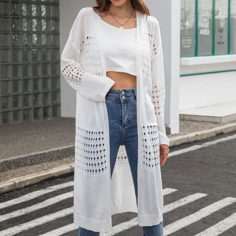 2025 Pure Color Slim Fit Large Size Long-Sleeved Cut Out Knitted Cardigan Cross-Border Exclusive for Amazon European and American Clothing Factory 2025 Pure Color Slim Fit Large Size Long-Sleeved Cut Out Knitted Cardigan Cross-Border Exclusive for Amazon European and American Clothing Factory