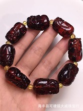 天然血珀貔貅手链大尺寸全品无杂裂3A级别15-16mm精工貔貅血珀
