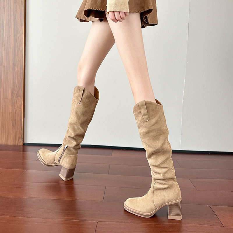 Hot wind ~ small slim pile boots thick heel high tube western cowboy boots soft bottom high heel v-mouth boots women Hot wind ~ small slim pile boots thick heel high tube western cowboy boots soft bottom high heel v-mouth boots women