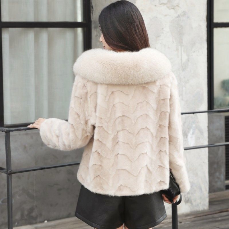 冬季新款进口貂皮大衣女真貂狐狸毛领保真水貂短款皮草外套女