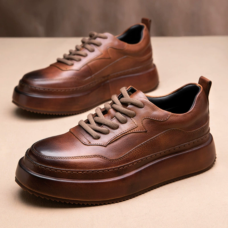 Толстая подошва увеличена, высококачественная кожаная обувь для мужчин осенью и зимой дышащая новая деловая повседневная мужская кожаная обувь