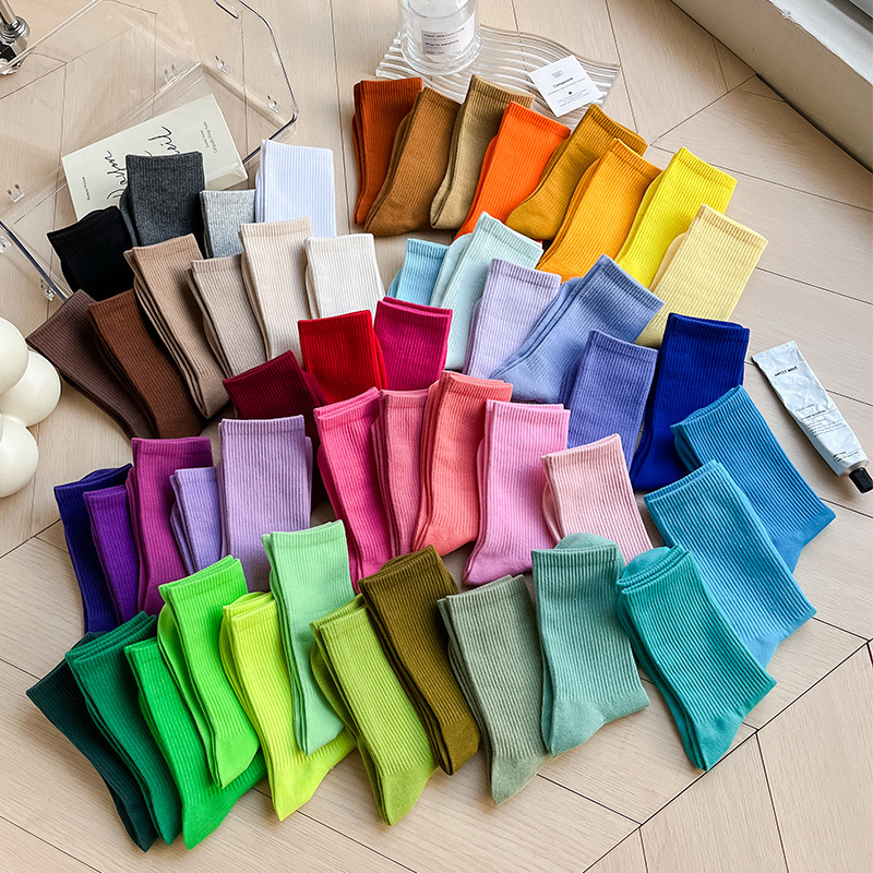 Color socks women's modern dance cotton socks dance stockings solid color candy color macaron mid-calf length socks Japanese style all-match