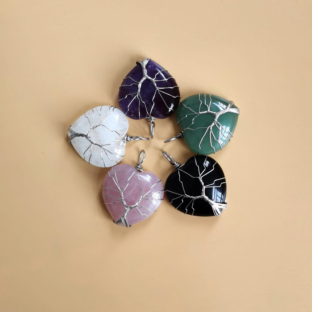 Retro Heart Shape natural stone Copper Plating Pendant Necklace 1 Piece