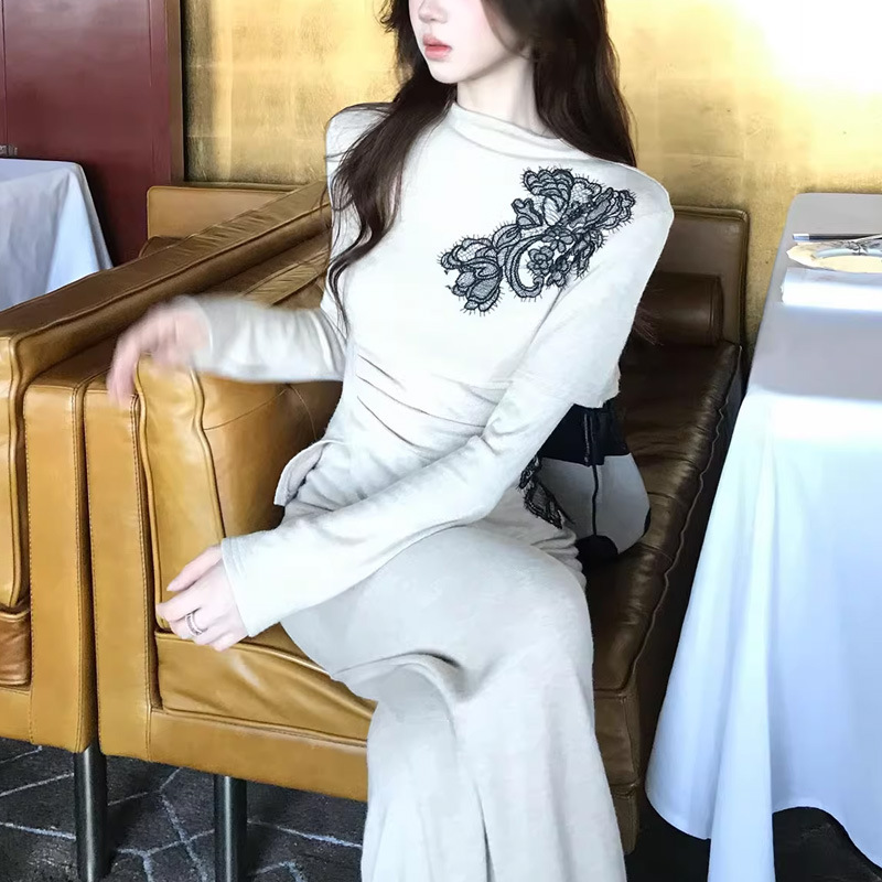 复古穿搭女2025新中式半高领长袖针织衫刺绣上衣高腰阔腿裤套装秋|undefined