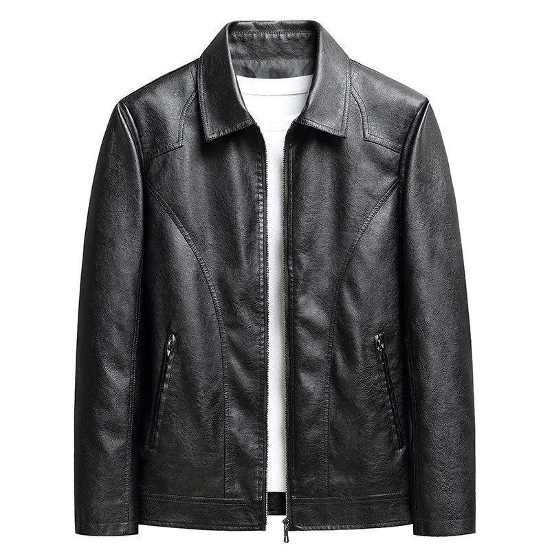 Leather men's thin autumn and winter warm soft leather jacket, Korean version, casual, loose, plus size, big fat trend_voghion.com