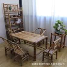 纯手工竹桌子碳化茶桌餐桌茶几办公家用庭院火锅桌复古凳子竹椅子