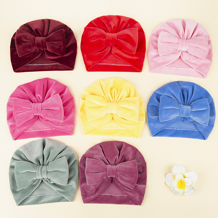 Sombreros Cálidos Para Niños De Otoño E Invierno Para Bebés Y Niños Pequeños Gorros De Franela Bowknot De Color Sólido Engrosados 8 Colores display picture 3