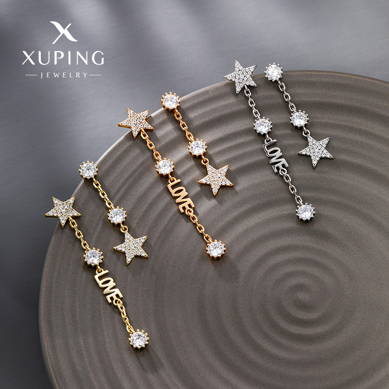Xuping joyería gemas artificiales letras de estrellas AMOR largo diseño de pernos asimétricos pendientes de orejas de pequeño tamaño