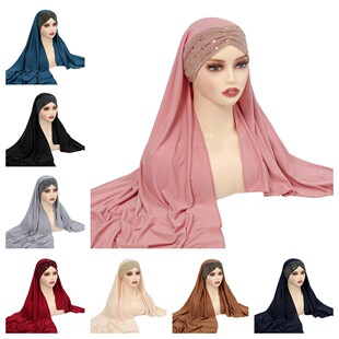 Foreign trade new solid color women's forehead cross headscarf hat fashion sequined all-match pullover scarf hat