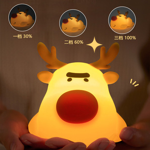 New Foreign Trade Reindeer Night Light Silicone Rechargeable Children's Bedroom Sleep Companion Warm Light Holiday