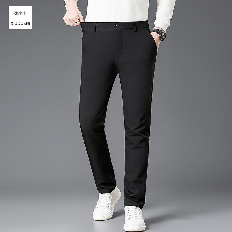 2025 Winter New Men's Down Pants, Middle-aged Fashionable Casual Warm Dress Pants, Solid Color Versatile Long Pants, Dad Outfit