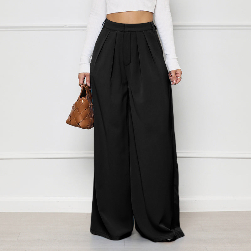 Women's Daily Casual Solid Color Full Length Button Wide Leg Pants display picture 5