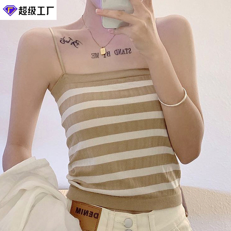 Contraste de color rayado Punto Belleza espalda camisola montaña fija las mujeres interior y exterior desgaste bottoming chaleco Delgado