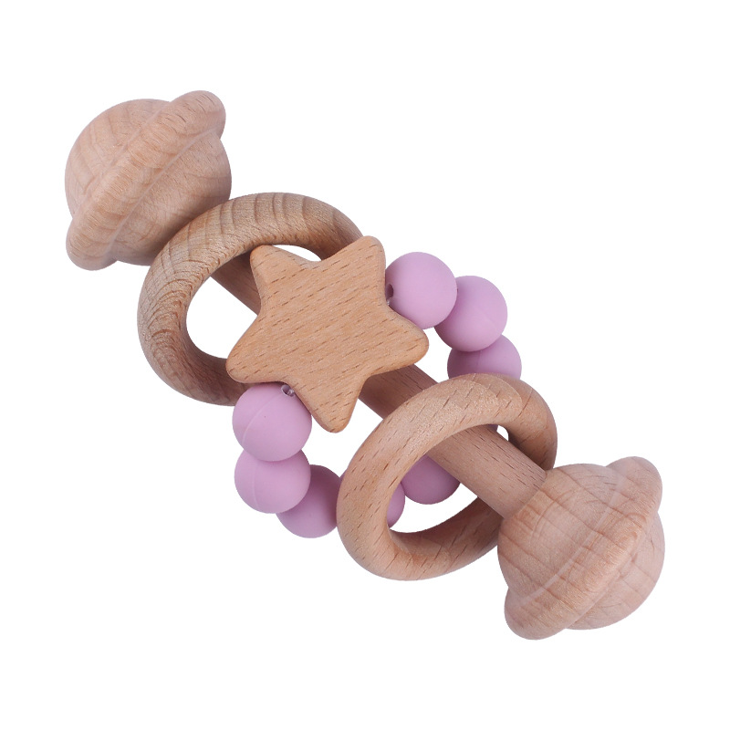 Creativo nuevo juguete para niños mordedor Beech bebé sonajero de mano cuentas de silicona bebé ejercicio interactivo mordedor palo