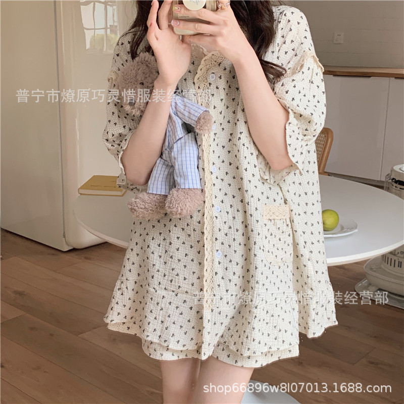 Princess Wind Pijamas verano 2024 nuevo estilo puro deseo de estilo medio largo in-hinge pijama ropa doméstica mujer